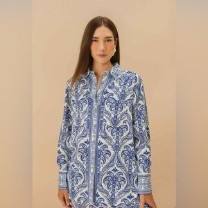 Farm Rio Off-White Tropical Cameo Pajama Shirt